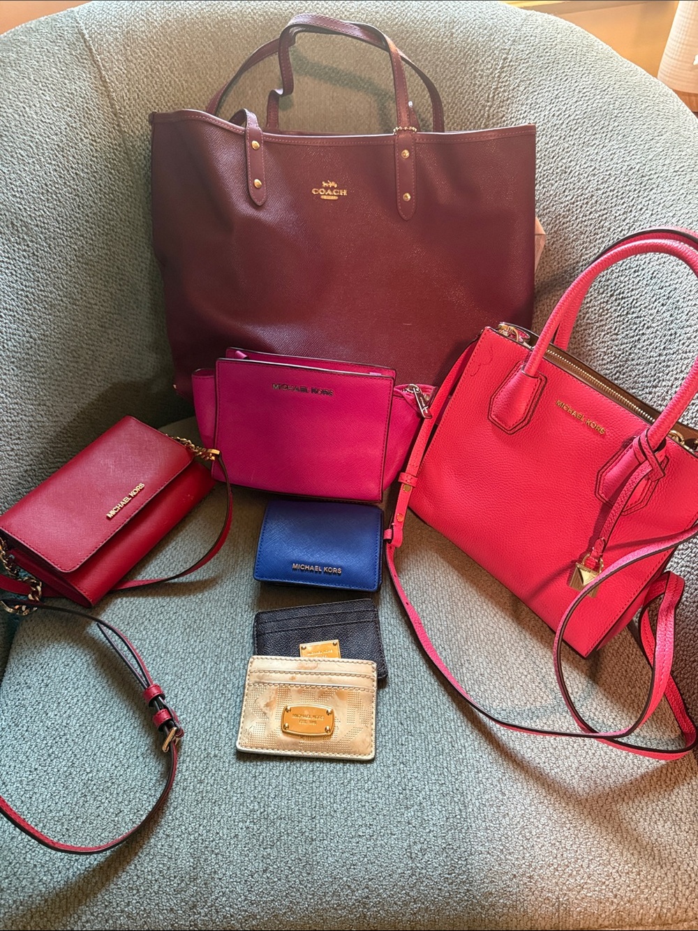 Michael Kors Mixed Mini Bags and Wallets in Burgundy, Pink, Red, Blue, Gold